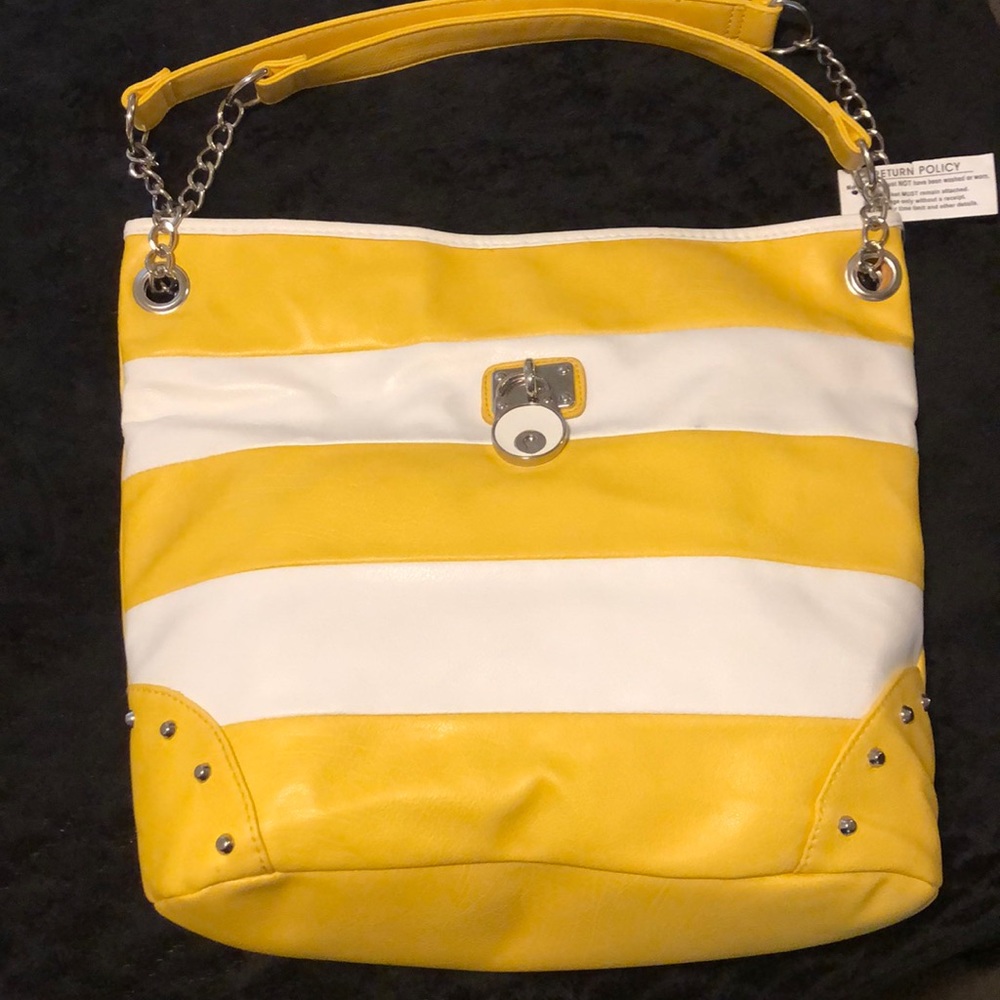 Yellow and white striped purse